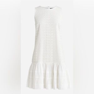 NWT J. Crew Pleated Hem Eyelet Lace Sleeveless Shift Dress in White